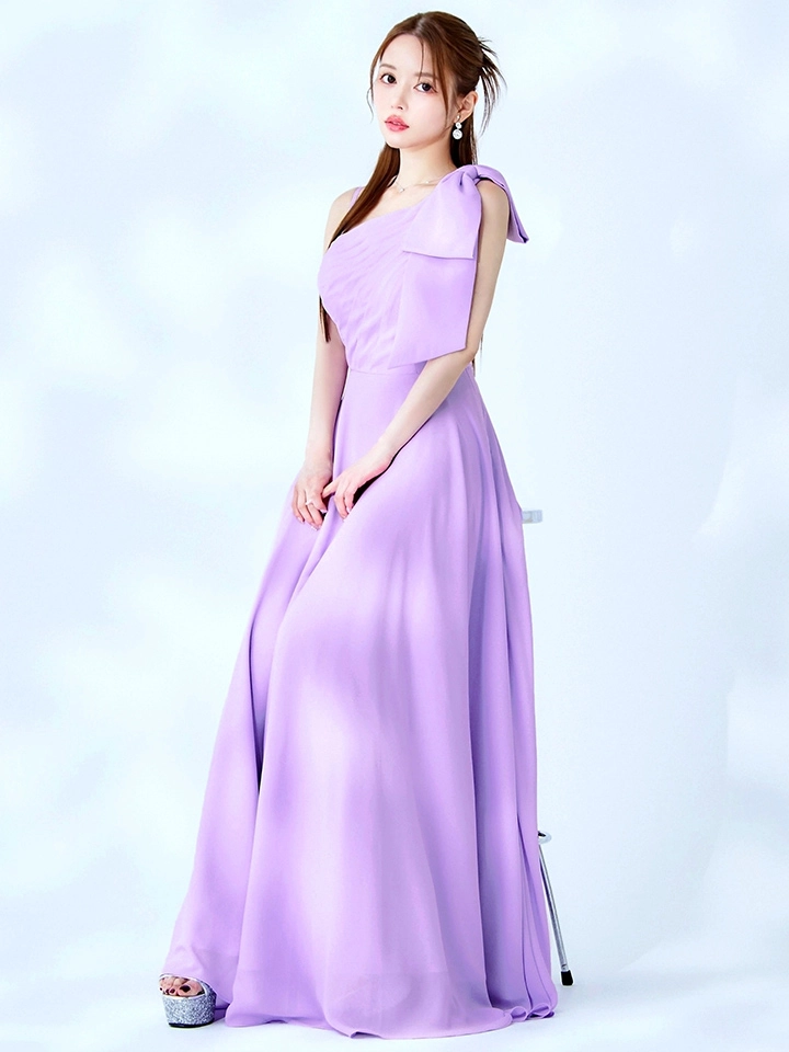 【CLEO CLOE/ クレオ クロエ】 ワンショル/ タック/ パーティードレス/ ショルダーリボン/ Aライン/ フレア/ ロングドレス3