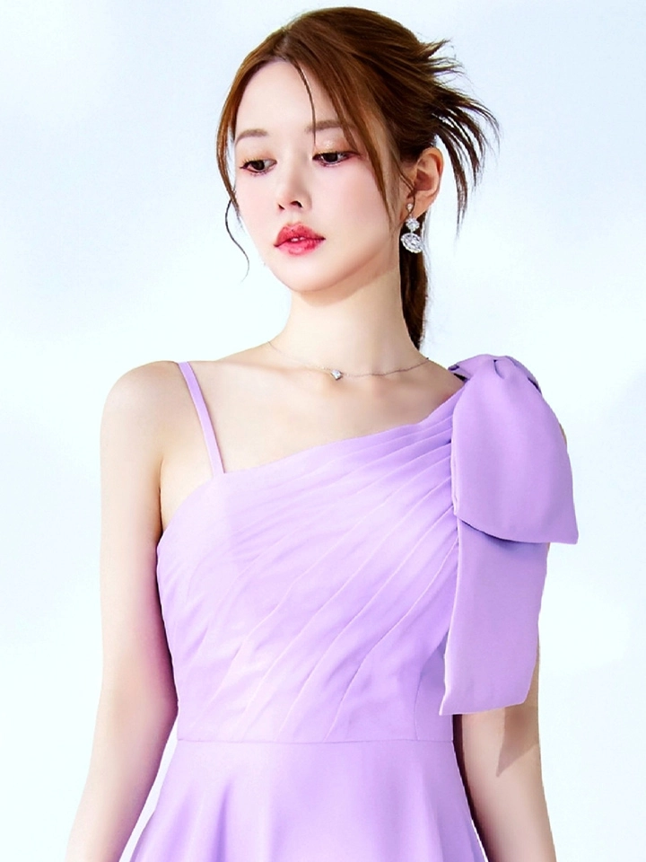 【CLEO CLOE/ クレオ クロエ】 ワンショル/ タック/ パーティードレス/ ショルダーリボン/ Aライン/ フレア/ ロングドレス4