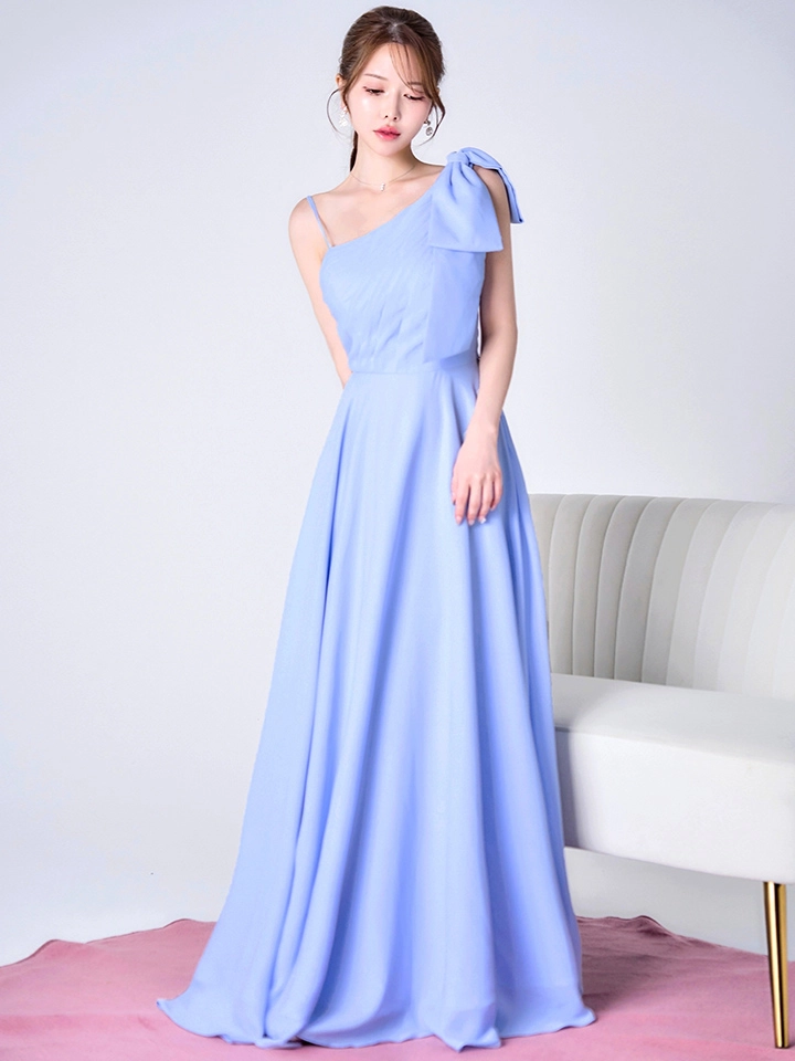 【CLEO CLOE/ クレオ クロエ】 ワンショル/ タック/ パーティードレス/ ショルダーリボン/ Aライン/ フレア/ ロングドレス5