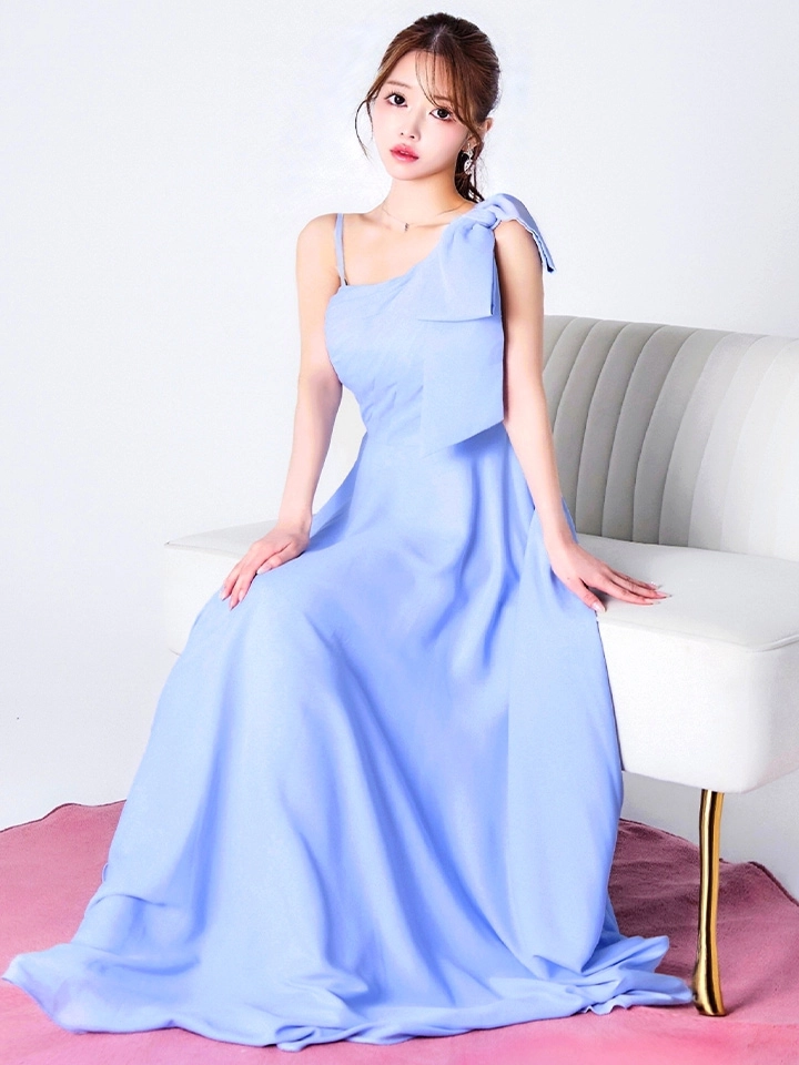 【CLEO CLOE/ クレオ クロエ】 ワンショル/ タック/ パーティードレス/ ショルダーリボン/ Aライン/ フレア/ ロングドレス6