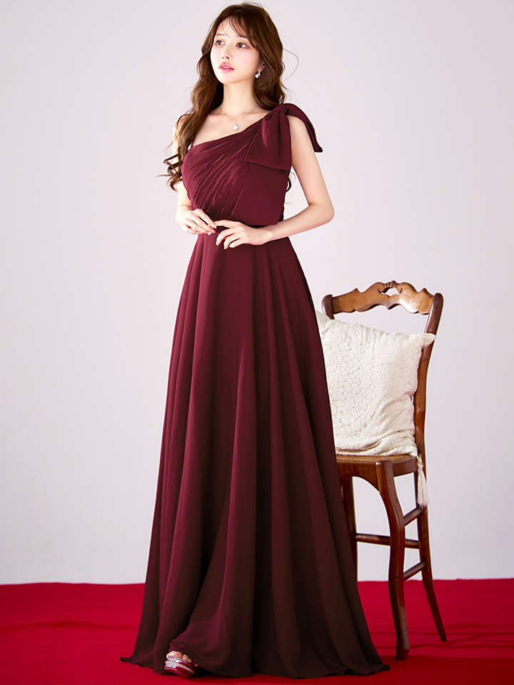 【CLEO CLOE/ クレオ クロエ】 ワンショル/ タック/ パーティードレス/ ショルダーリボン/ Aライン/ フレア/ ロングドレス9