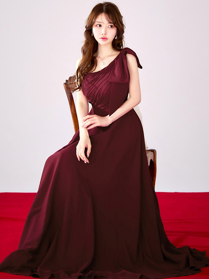 【CLEO CLOE/ クレオ クロエ】 ワンショル/ タック/ パーティードレス/ ショルダーリボン/ Aライン/ フレア/ ロングドレス10