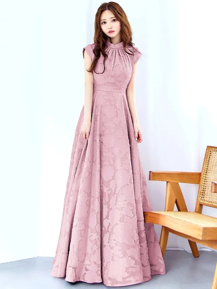 【CLEO CLOE/ クレオ クロエ】 オケージョンドレス/ パーティードレス/ ステージドレス/ イベントドレス/ ハイネック/ フレンチスリーブ/ フラワープリント/ Aライン/ フレア/ ロングドレス4