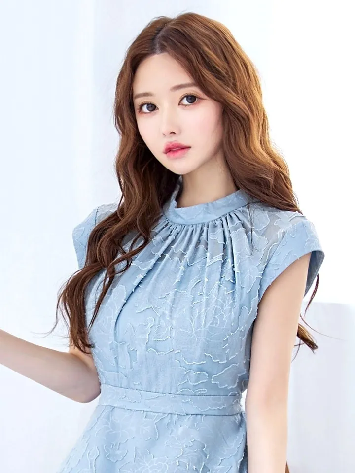 【CLEO CLOE/ クレオ クロエ】 オケージョンドレス/ パーティードレス/ ステージドレス/ イベントドレス/ ハイネック/ フレンチスリーブ/ フラワープリント/ Aライン/ フレア/ ロングドレス1