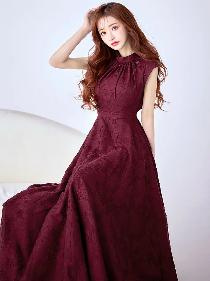 【CLEO CLOE/ クレオ クロエ】 オケージョンドレス/ パーティードレス/ ステージドレス/ イベントドレス/ ハイネック/ フレンチスリーブ/ フラワープリント/ Aライン/ フレア/ ロングドレス7