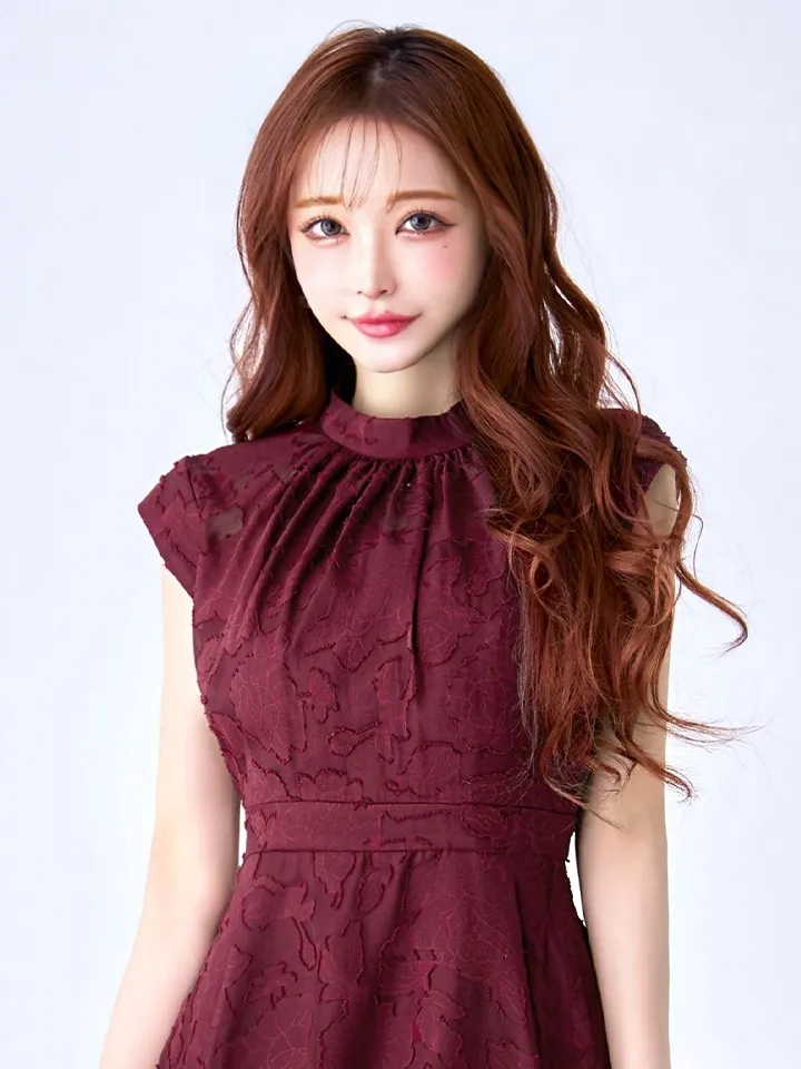 【CLEO CLOE/ クレオ クロエ】 オケージョンドレス/ パーティードレス/ ステージドレス/ イベントドレス/ ハイネック/ フレンチスリーブ/ フラワープリント/ Aライン/ フレア/ ロングドレス9