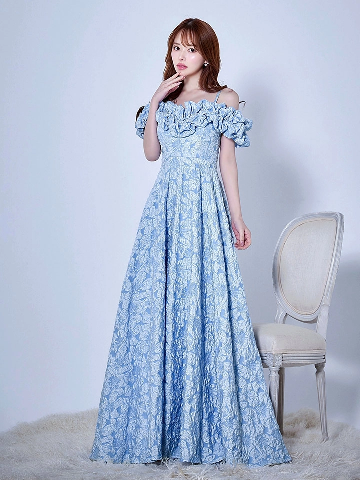 【CLEO CLOE/ クレオ クロエ】 オケージョンドレス/ パーティードレス/ ステージドレス/ イベントドレス/ フラワージャガード/ オフショル/ フリル/ Aライン/ フレア/ ロングドレス long6