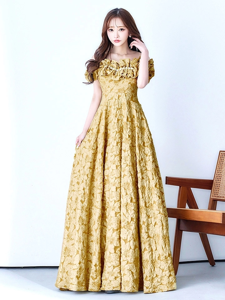 【CLEO CLOE/ クレオ クロエ】 オケージョンドレス/ パーティードレス/ ステージドレス/ イベントドレス/ フラワージャガード/ オフショル/ フリル/ Aライン/ フレア/ ロングドレス long10