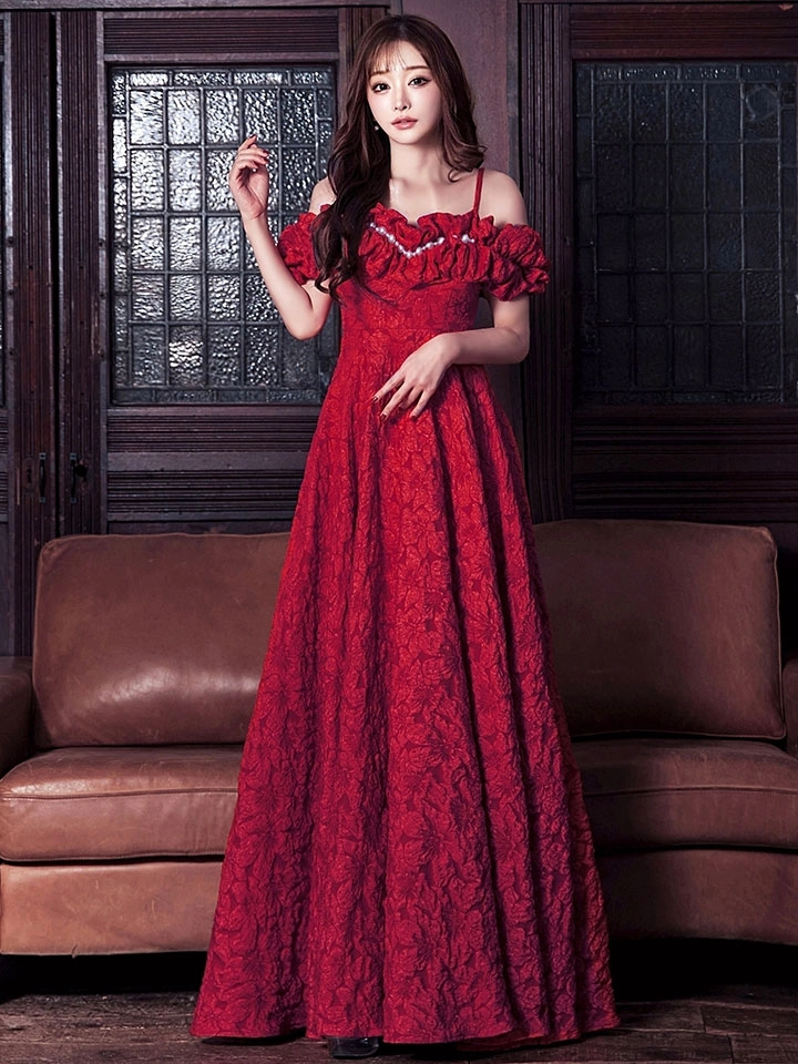 【CLEO CLOE/ クレオ クロエ】 オケージョンドレス/ パーティードレス/ ステージドレス/ イベントドレス/ フラワージャガード/ オフショル/ フリル/ Aライン/ フレア/ ロングドレス long7