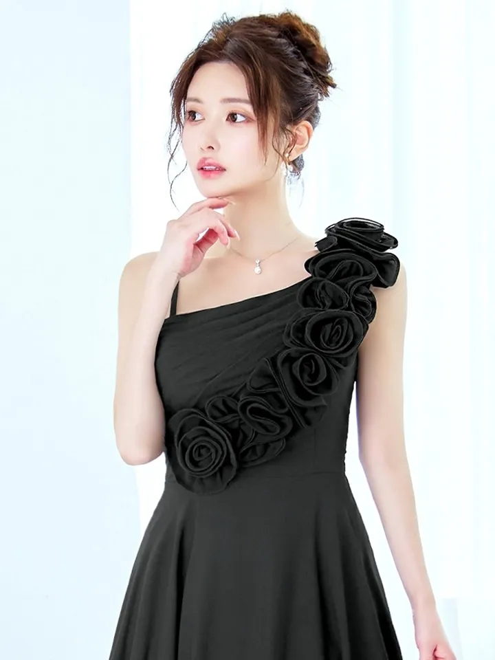 【CLEO CLOE/ クレオ クロエ】パーティードレス/ ステージドレス/ イベントドレス/ 立体フラワーフリル/ アシメショルダー/ ノースリーブ/ Aライン/ フレア/ ロングドレス1