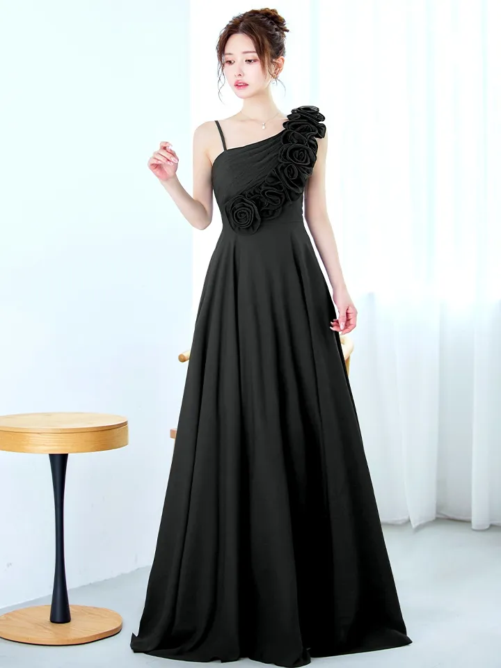 【CLEO CLOE/ クレオ クロエ】パーティードレス/ ステージドレス/ イベントドレス/ 立体フラワーフリル/ アシメショルダー/ ノースリーブ/ Aライン/ フレア/ ロングドレス3