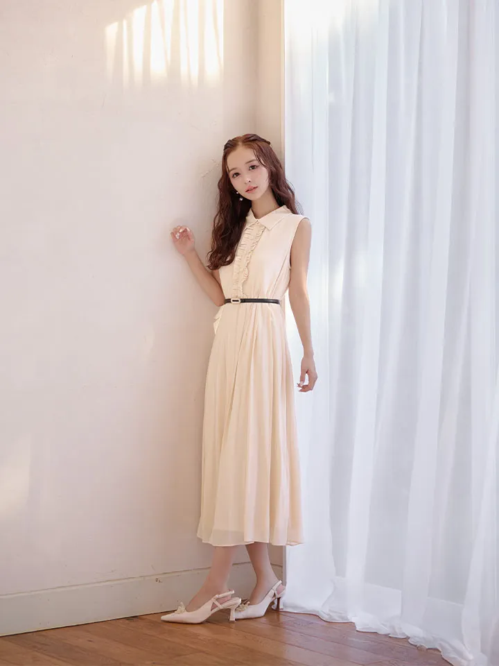 【GINZA COUTURE/銀座クチュール】襟付き/ ノースリーブ/ プリント/ ベルト付き/ ミディアム丈/ 膝丈/ ワンピース/ ミニドレス/ キャバドレス1