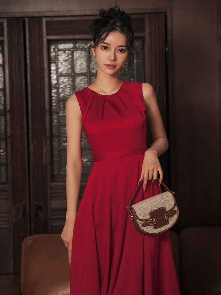 【GINZA COUTURE/銀座クチュール】ノースリーブ/ シンプル/ ワンカラー/サテン/ 切替/  Aライン/ フレア/ ワンピース/ ミディアムドレス/ キャバドレス4