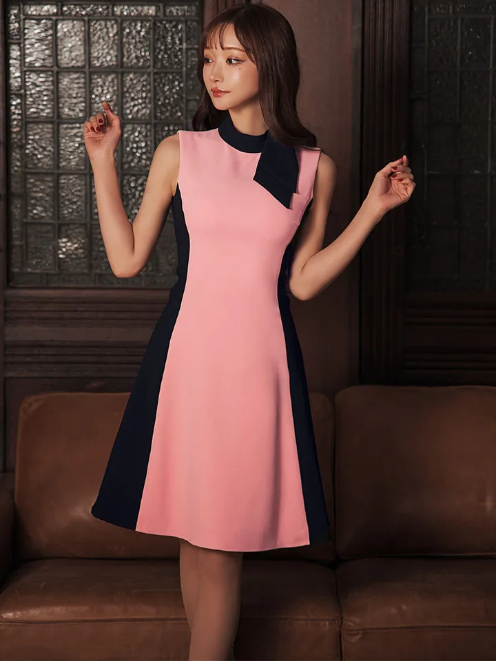  【GINZA COUTURE/銀座クチュール】 ノースリーブ/ バイカラー/ ハイネック/ ショルダーリボン/ ワンピース/ Aライン/ フレア/ ミディアムドレス/ キャバドレス5