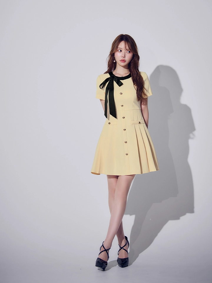 【GINZA COUTURE/銀座クチュール】バイカラー/ リボン/ 半袖/ 袖あり/ プリーツ/ フレア/ Aライン/ ワンピース/ ミニドレス/ キャバドレス4