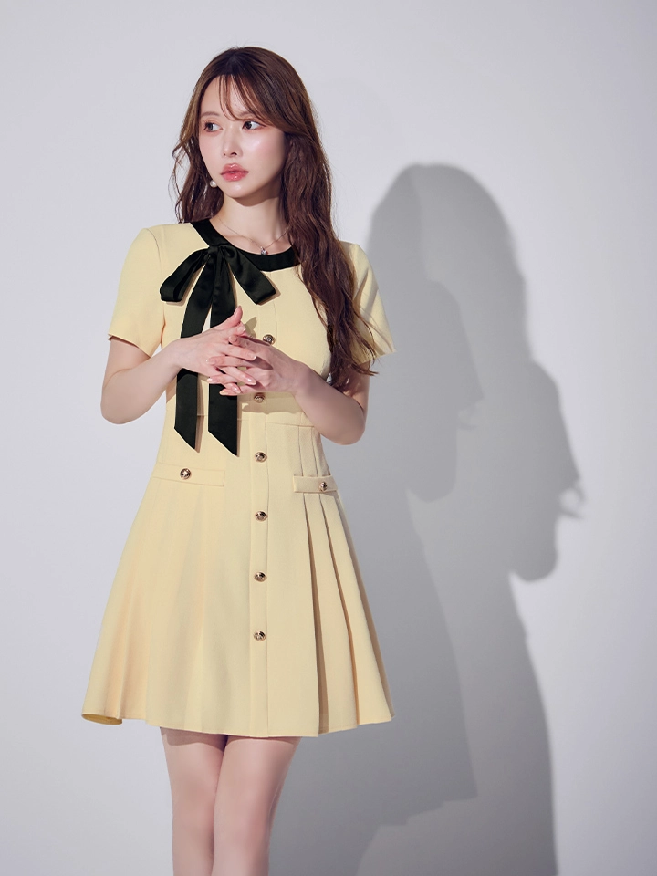 【GINZA COUTURE/銀座クチュール】バイカラー/ リボン/ 半袖/ 袖あり/ プリーツ/ フレア/ Aライン/ ワンピース/ ミニドレス/ キャバドレス5