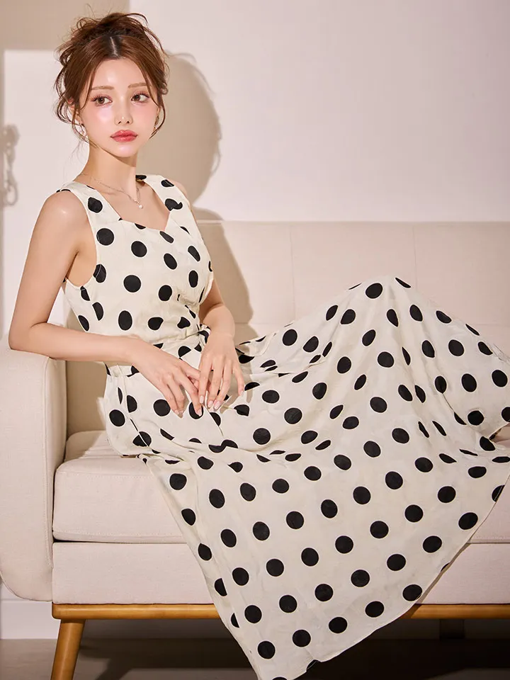 【GINZA COUTURE/銀座クチュール】ドット/ サテンジャガード/ 花柄/ ノースリーブ/ リボンベルト/ Aライン/ フレア/ ワンピース/ ミディアムドレス/ キャバドレス4