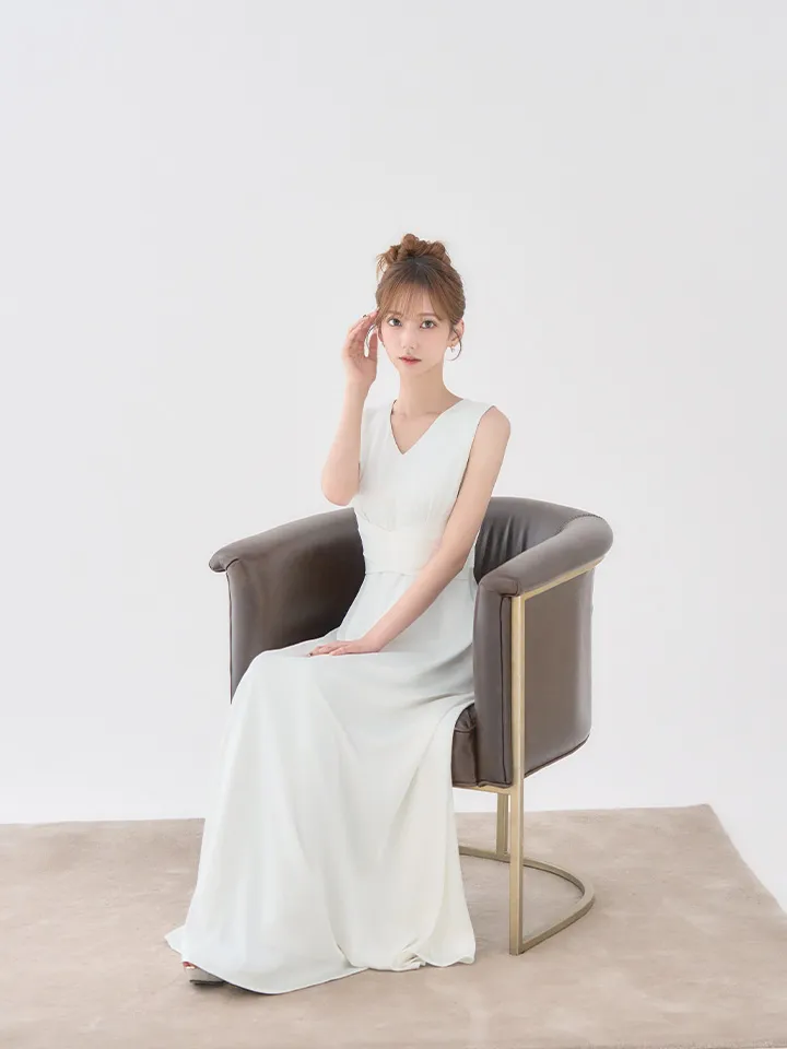 【GINZA COUTURE/銀座クチュール】シンプル/ サテン/ Vネック/ ノースリーブ/ウエストマーク/ Aライン/ フレア/ ロングドレス/ キャバドレス4