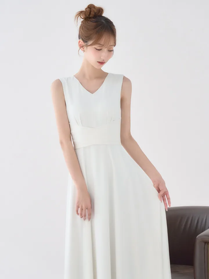 【GINZA COUTURE/銀座クチュール】シンプル/ サテン/ Vネック/ ノースリーブ/ウエストマーク/ Aライン/ フレア/ ロングドレス/ キャバドレス5
