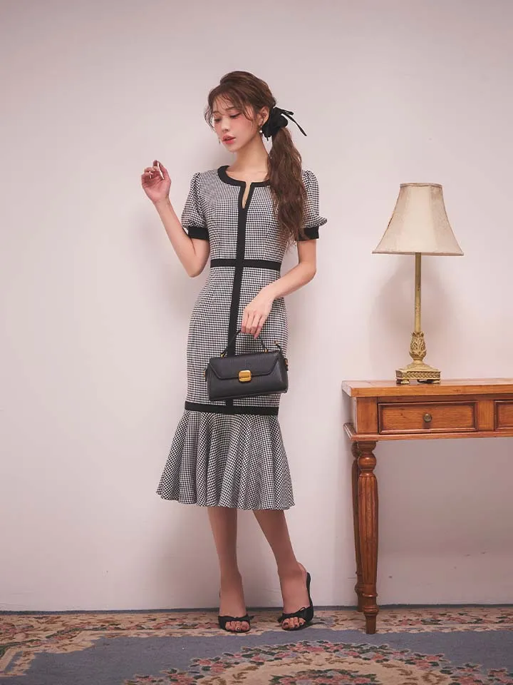 【GINZA COUTURE/銀座クチュール】マーメイド/ 千鳥柄/ パイピング/ フリル/ ワンピース/ ミディアムドレス/ キャバドレス2