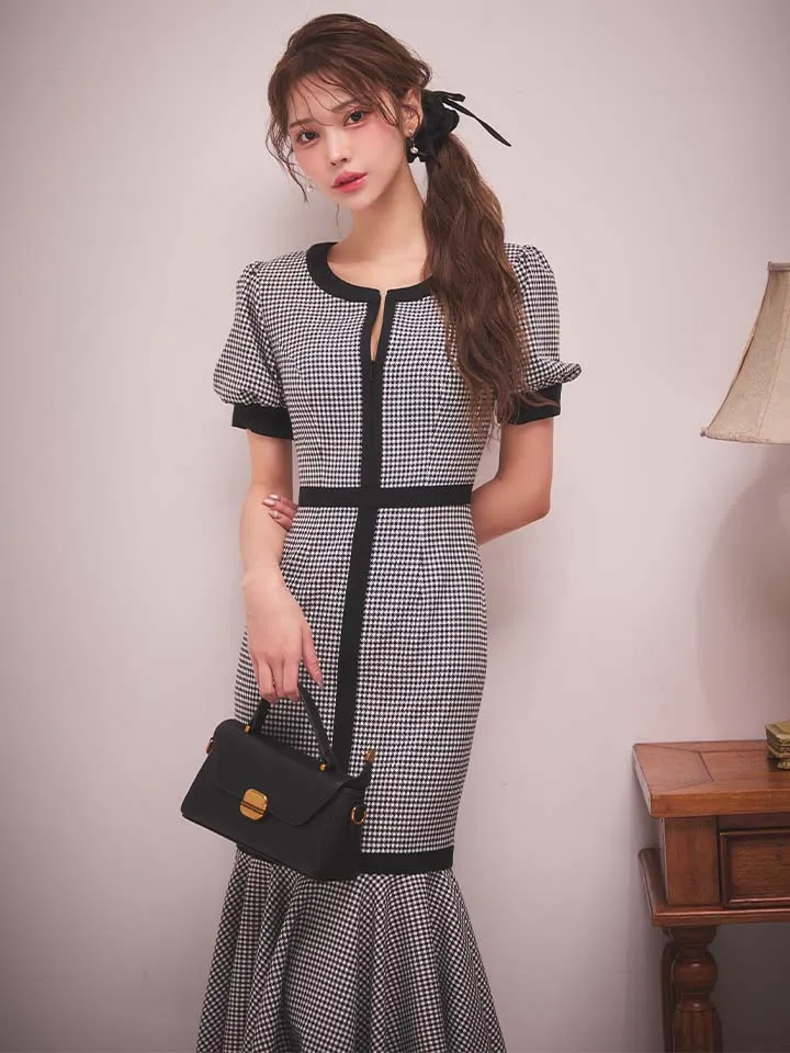  【GINZA COUTURE/銀座クチュール】マーメイド/ 千鳥柄/ パイピング/ フリル/ ワンピース/ ミディアムドレス/ キャバドレス3
