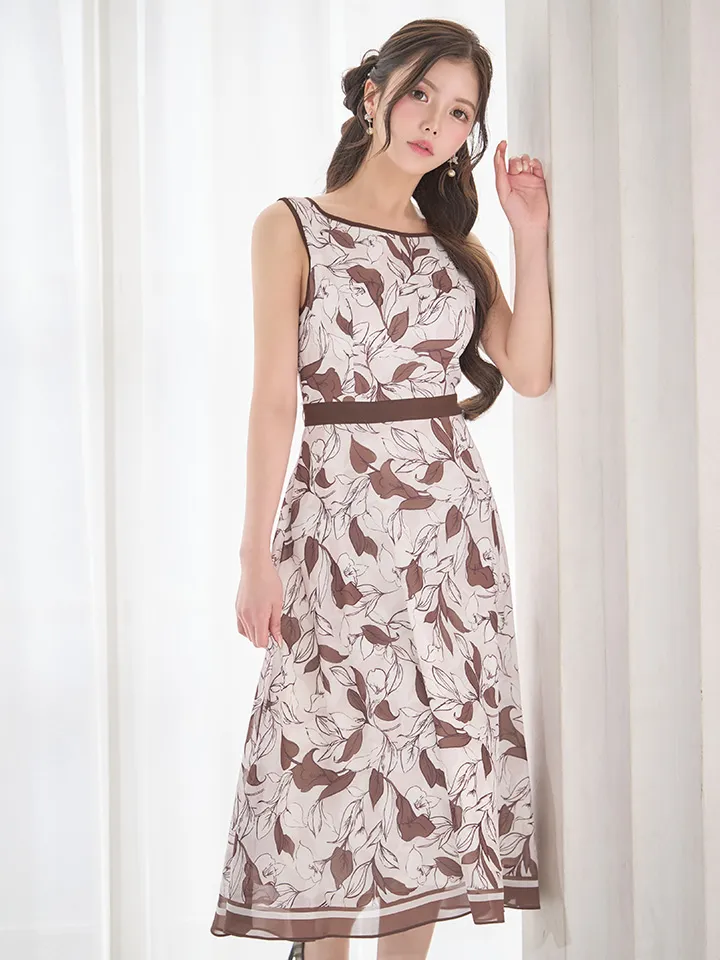 【GINZA COUTURE/銀座クチュール】フラワープリント/ パイピング/ ノースリーブ/ Aライン/ フレア/ ワンピース/ ミディアムドレス/ キャバドレス2