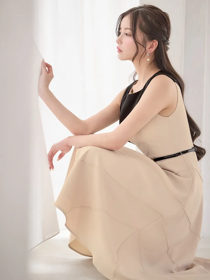  【GINZA COUTURE/銀座クチュール】バイカラー/ ベルト/ ノースリーブ/ フレア/ Aライン/ ワンピース/ ミディアムドレス/ キャバドレス5
