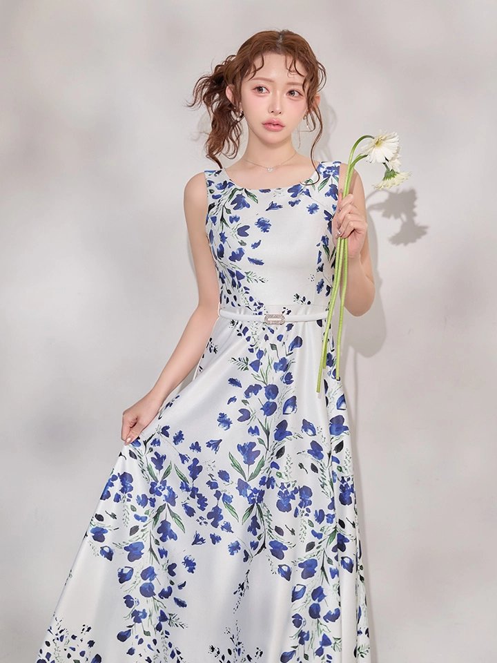【GINZA COUTURE/銀座クチュール】フラワープリント/ ノースリーブ/ウエストマーク/ Aライン/ フレア/ ロングドレス/ キャバドレス5