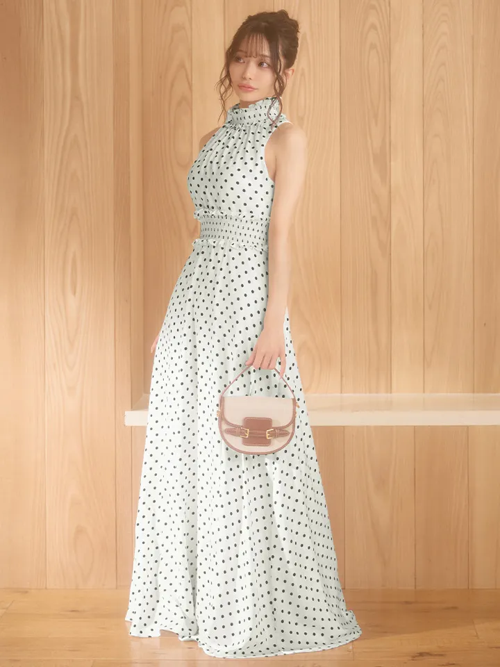 【ERUKEI エルケイ】ドット/ ネックフリル/ ウエストマーク/ マキシ丈/ アメリカンスリーブ/ Aライン/ ワンピース/ ロングドレス/ キャバドレス 5
