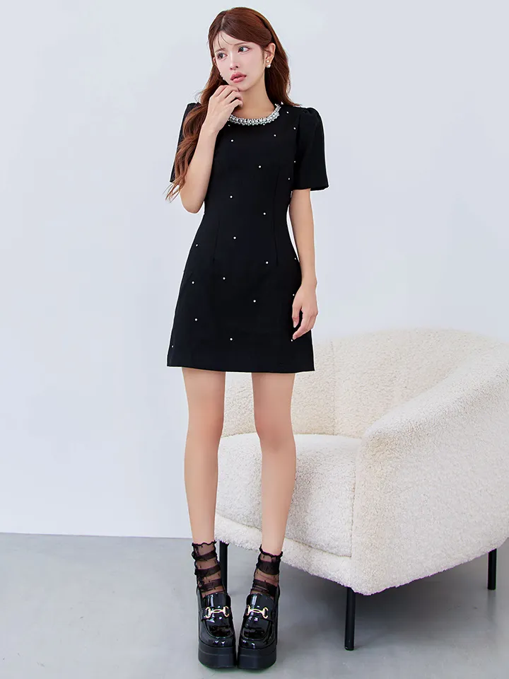 【GINZA COUTURE/銀座クチュール】パール/ ラインストーン/ 半袖/ 袖あり/ シンプル/ フレア/ Aライン/ ワンピース/ ミニドレス/ キャバドレス5
