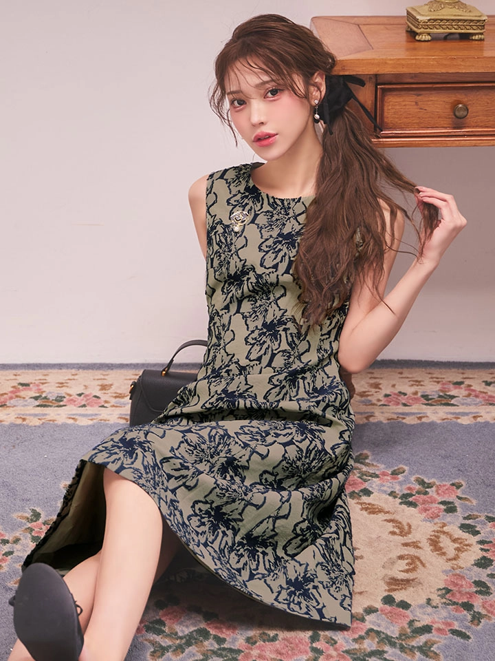  【GINZA COUTURE/銀座クチュール】ノースリーブ/ 花柄/ ミモレ丈/ フレア/ ワンピース/ ミディアムドレス/ キャバドレス3