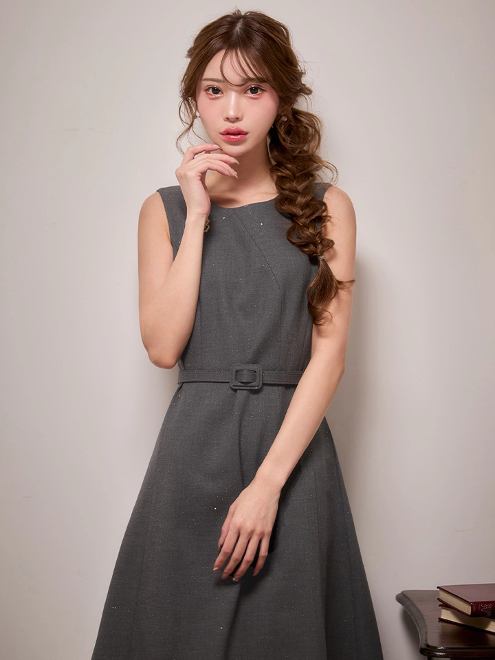  【GINZA COUTURE/銀座クチュール】フラワーブローチ/ ベルト/ ノースリーブ/ フレア/ Aライン/ ワンピース/ ミディアムドレス/ キャバドレス2