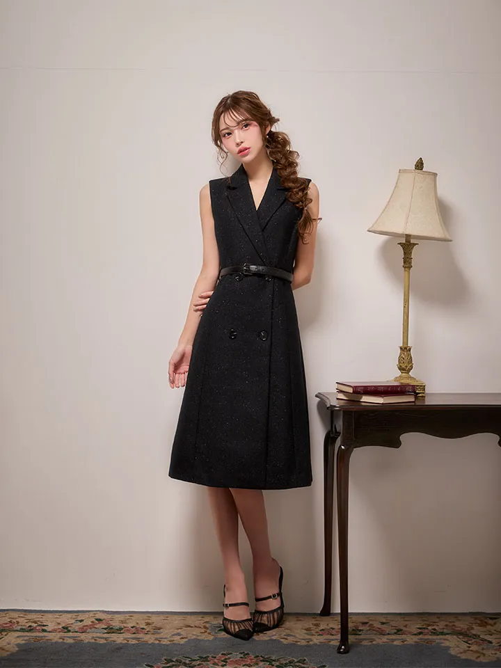 【GINZA COUTURE/銀座クチュール】ラメ/ Vネック/ ウエストベルト/ ノースリーブ/ ワンピース/ ミディアムドレス/ キャバドレス