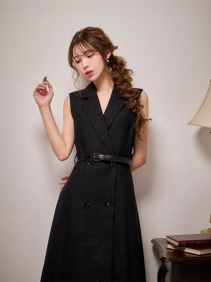 【GINZA COUTURE/銀座クチュール】ラメ/ Vネック/ ウエストベルト/ ノースリーブ/ ワンピース/ ミディアムドレス/ キャバドレス3