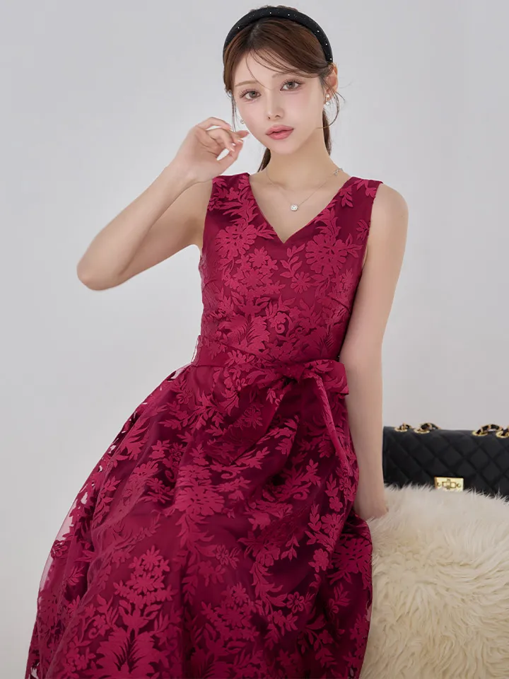 【GINZA COUTURE/銀座クチュール】総レース/ ノースリーブ/ ウエストリボン/ Aライン/ フレア/ 膝丈/ ワンピース/ ミディアムドレス/ キャバドレス4