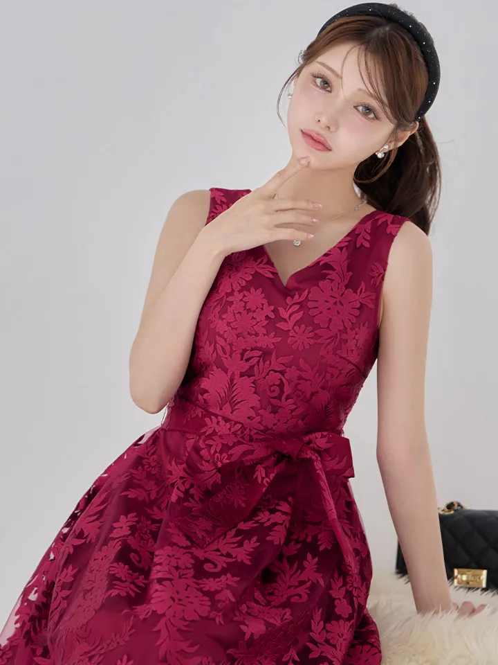 【GINZA COUTURE/銀座クチュール】総レース/ ノースリーブ/ ウエストリボン/ Aライン/ フレア/ 膝丈/ ワンピース/ ミディアムドレス/ キャバドレス5