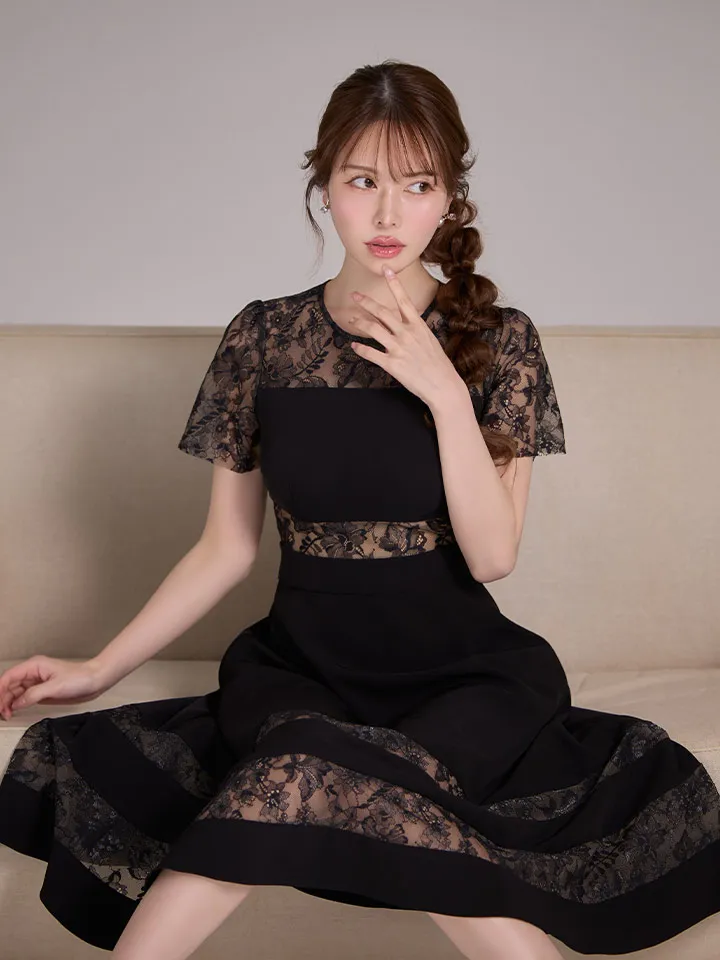 【ERUKEI エルケイ】レース/ 切替/ 半袖/ 袖あり/ ひざ丈/ Aライン/ フレア/ ワンピース/ ミディアムドレス/4