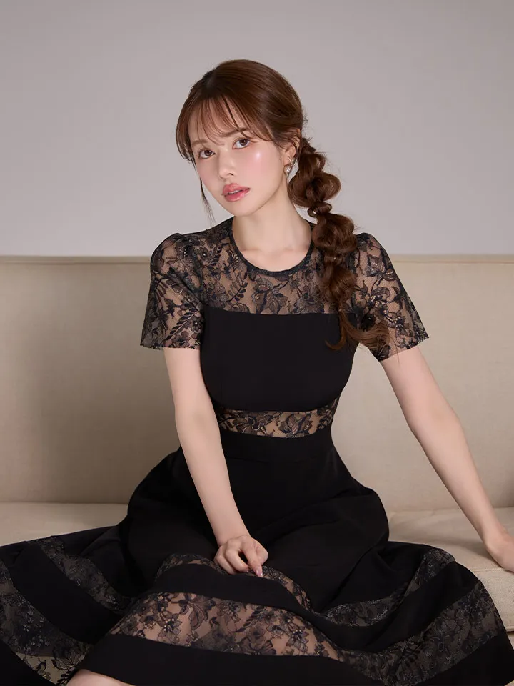 【ERUKEI エルケイ】レース/ 切替/ 半袖/ 袖あり/ ひざ丈/ Aライン/ フレア/ ワンピース/ ミディアムドレス/5