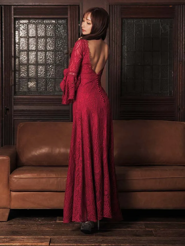 【ERUKEI エルケイ】総レース/ ベルスリーブ/ Aライン/ エレガント/ ロングドレス/ キャバドレス3