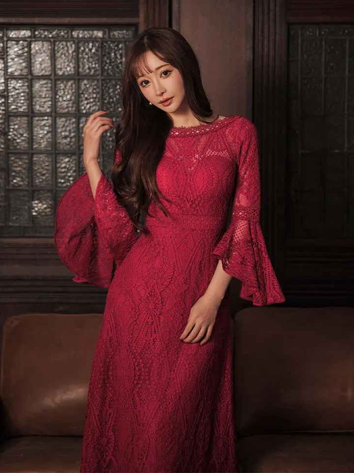 【ERUKEI エルケイ】 総レース/ ベルスリーブ/ Aライン/ エレガント/ ロングドレス/ キャバドレス4