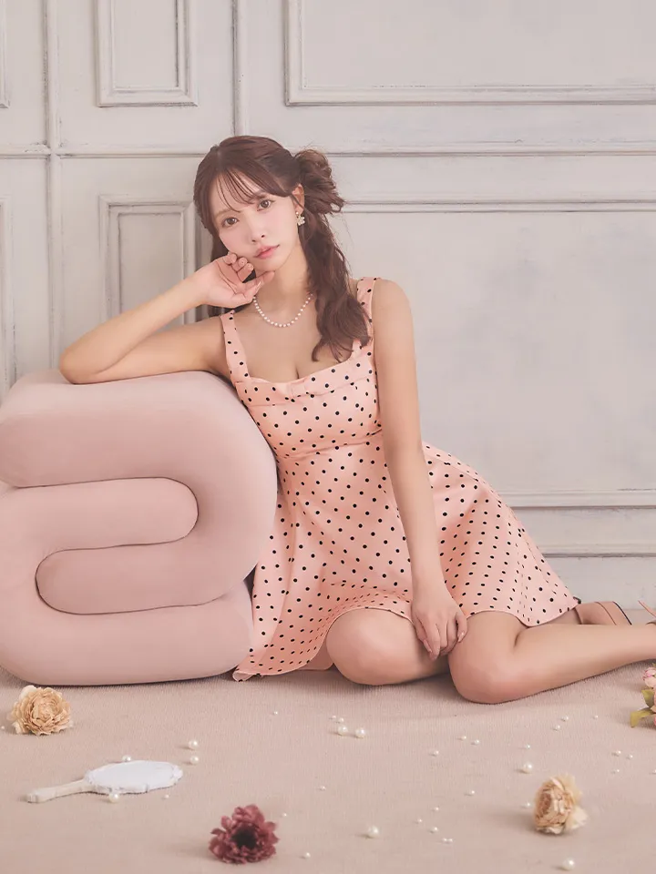 【ERUKEI エルケイ】スクエアネック/ サテン/ ノースリーブ/ バストリボン/ Aライン/ フレア/ ワンピース/ ミニドレス/ キャバドレス3