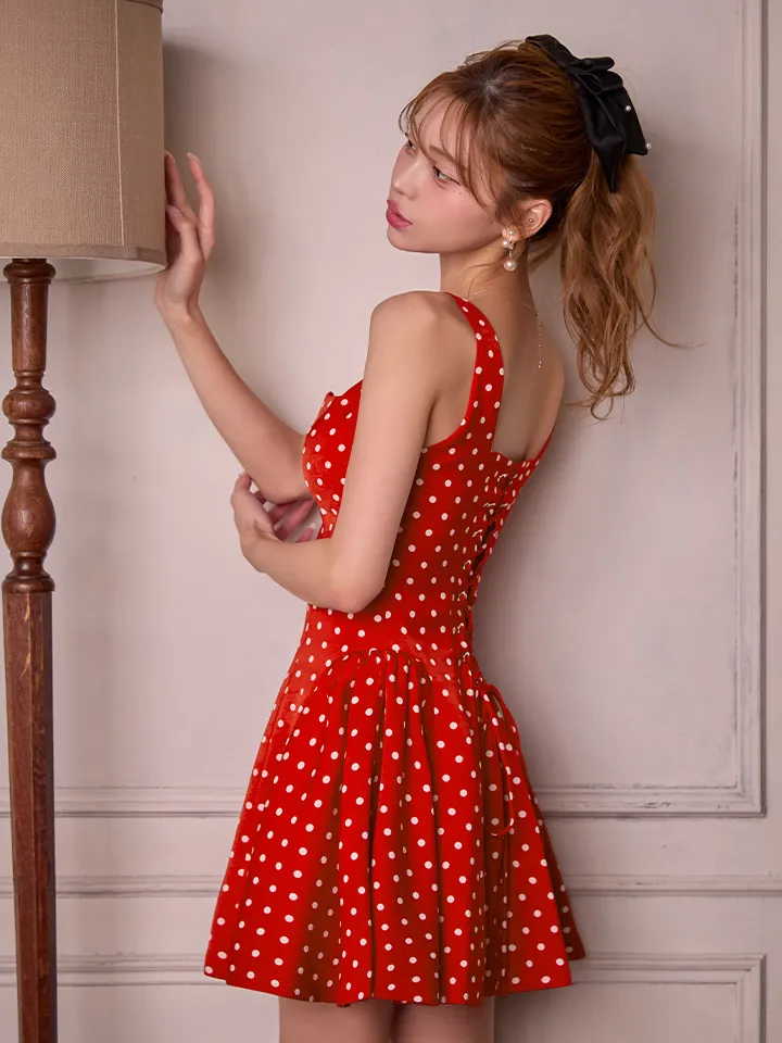 【ERUKEI エルケイ】ドット柄/ フロントジップ/ ノースリーブ/ バックスピンドル/ Aライン/ フレア/ ワンピース/ ミニドレス/ キャバドレス5