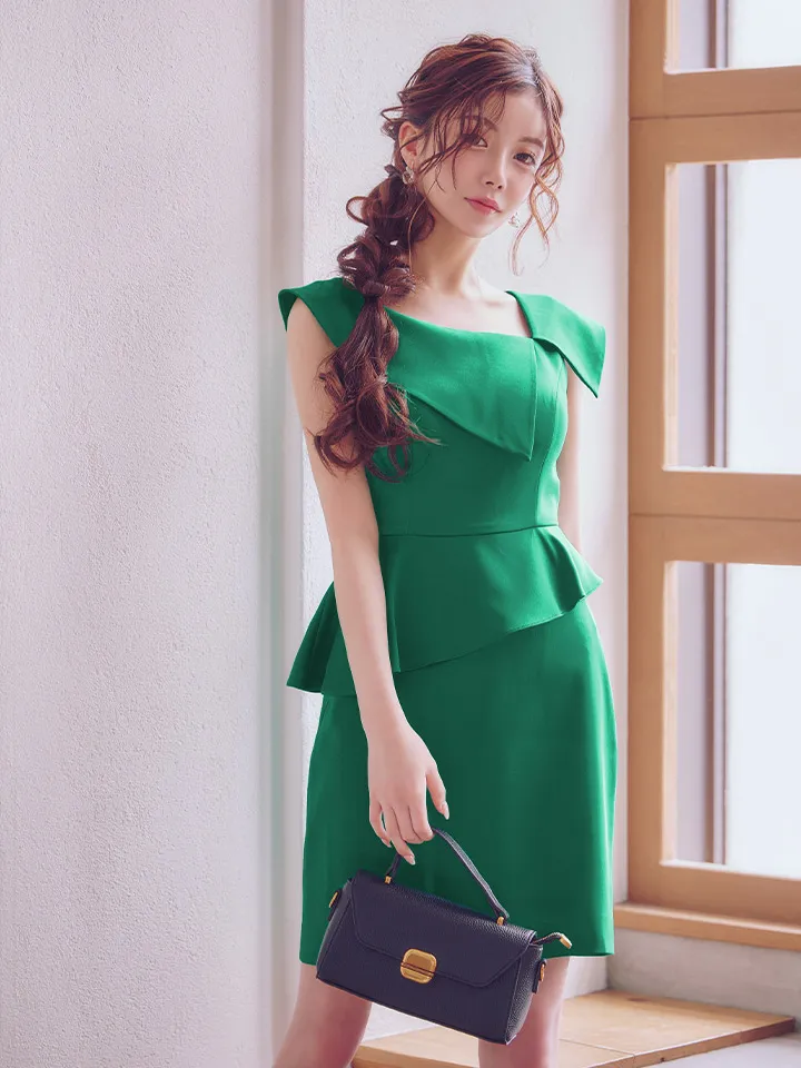 【ERUKEI エルケイ】 シンプル/ ワンカラー/ アシンメトリー/ ノースリーブ/ タイト/ ワンピース/ ミニドレス/ キャバドレス2