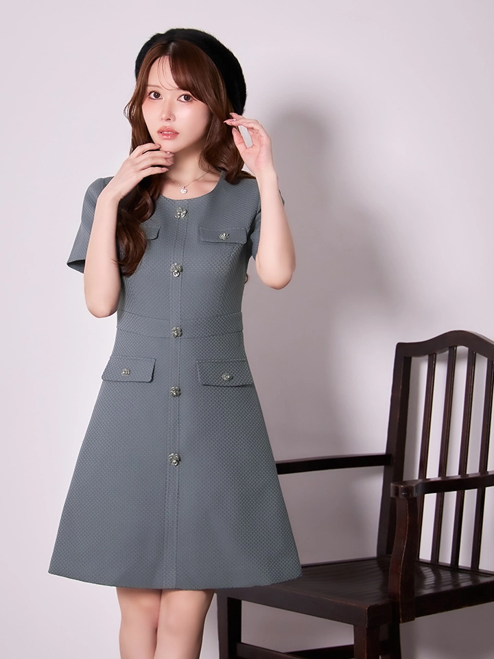 【ERUKEI エルケイ】ボタン/ Aライン/ 半袖/ 台形スカート/ フレア/ ワンピース/ ミニドレス/ キャバドレス2