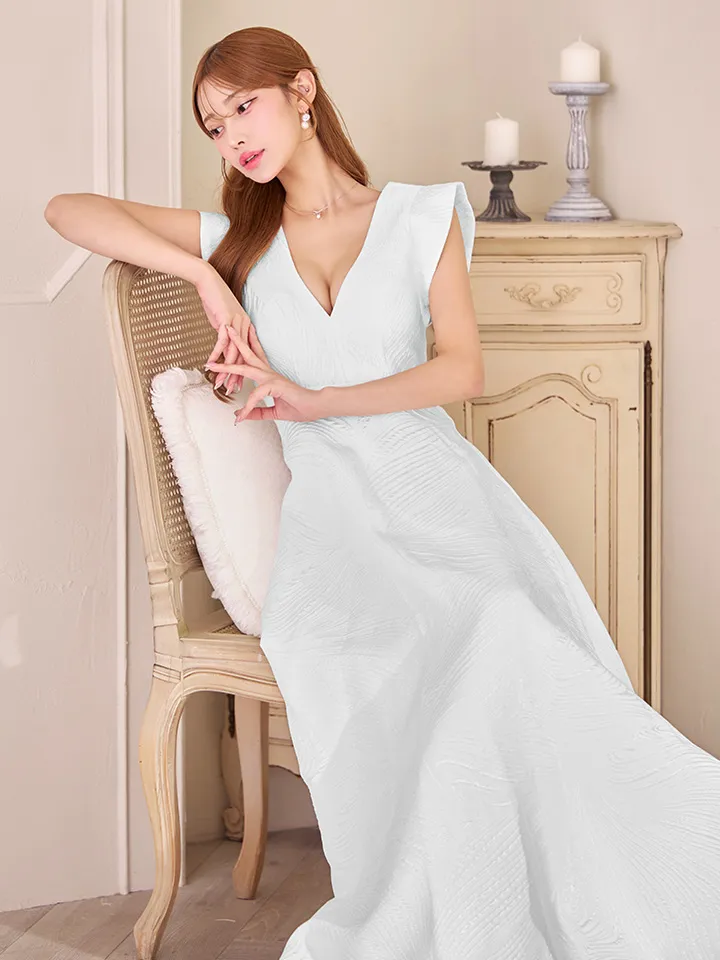 【SETTAN/セッタン】ワンカラー/ Vネック/ ジャガード/ Aライン/ ロング/ キャバドレス2