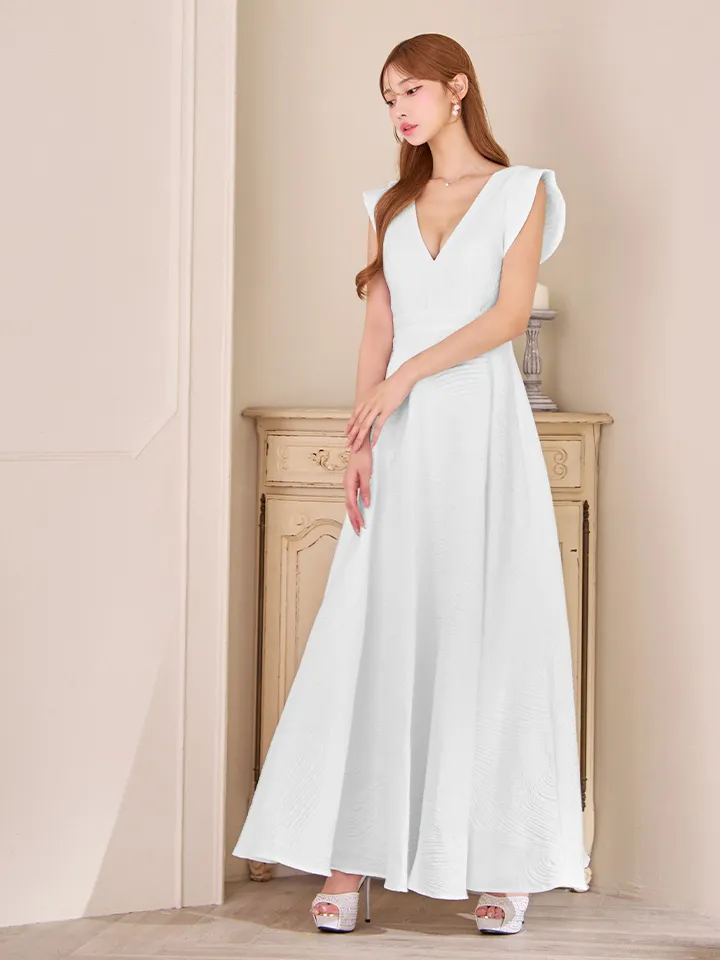 【SETTAN/セッタン】ワンカラー/ Vネック/ ジャガード/ Aライン/ ロング/ キャバドレス3