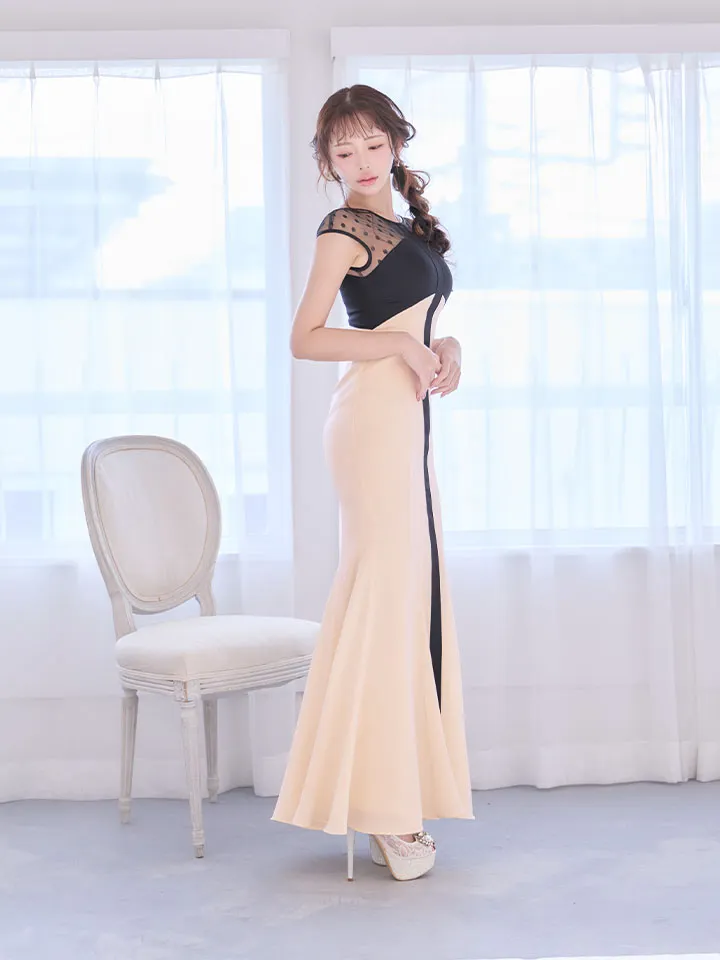 【SETTAN/セッタン】シアー/ ドット/ バイカラー/ ノースリーブ/ タイト/ ロングドレス / キャバドレス2