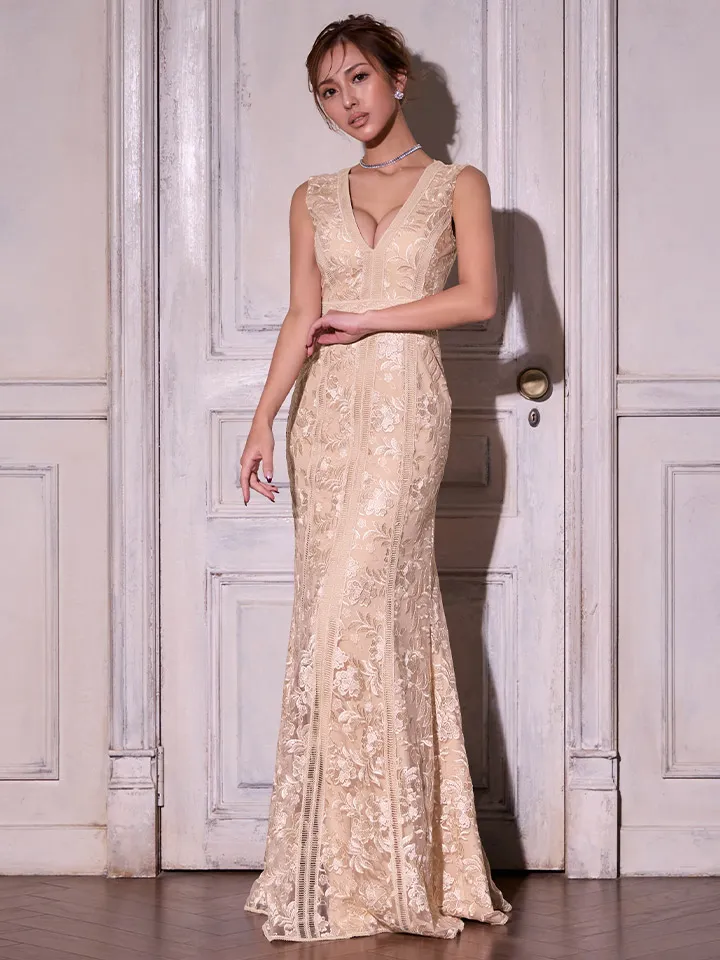 【SETTAN/セッタン】刺繍/ 総レース/ ノースリーブ/ Vネック/ ハイウエスト/ マーメイド/ ロングドレス / キャバドレス5