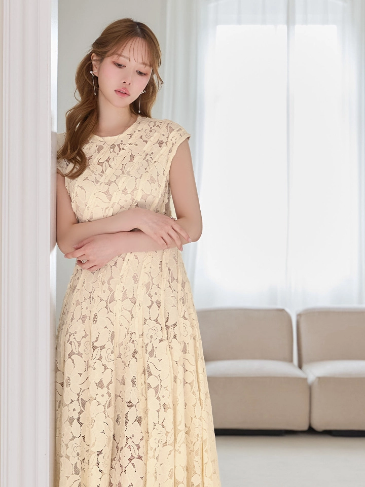 【SETTAN/セッタン】総レース/ フラワー刺繍/ 斜め切替/ フレンチスリーブ/ マキシ丈/ Aライン/ ワンピース/ ロングドレス / キャバドレス4