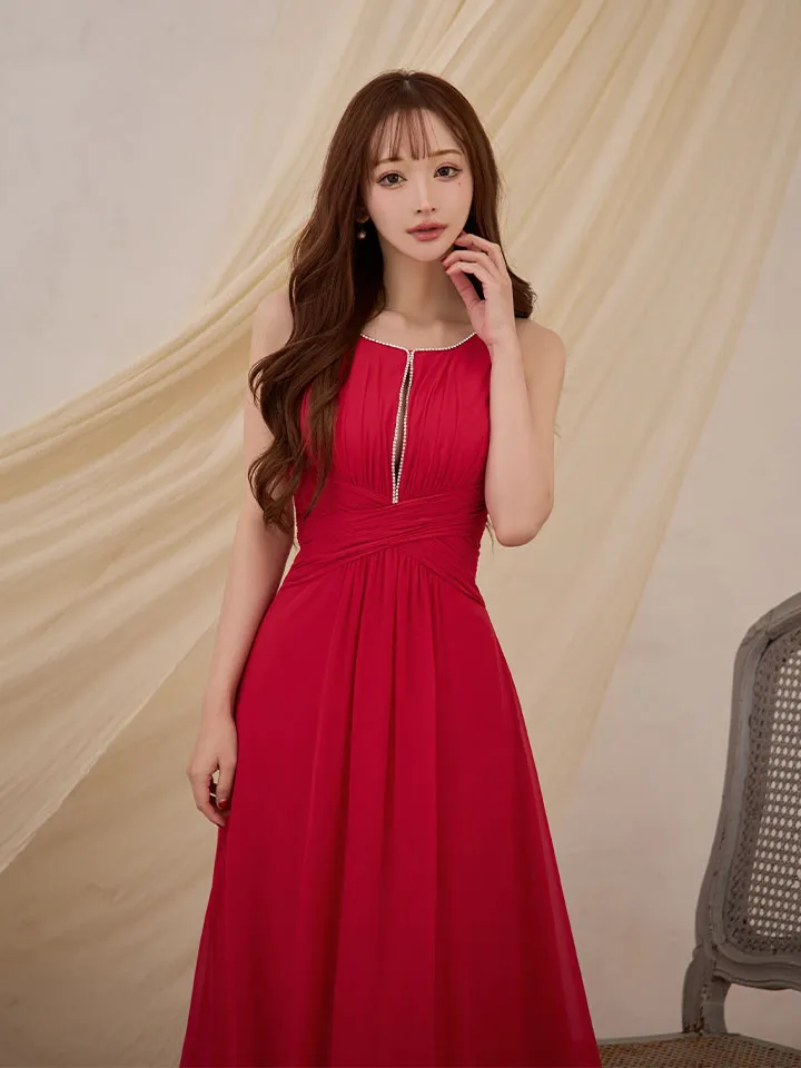 【SETTAN/セッタン】ワンカラー/ カットアウト/ ビジュー/ ノースリーブ/ Aライン/ フレア/ ロングドレス 1